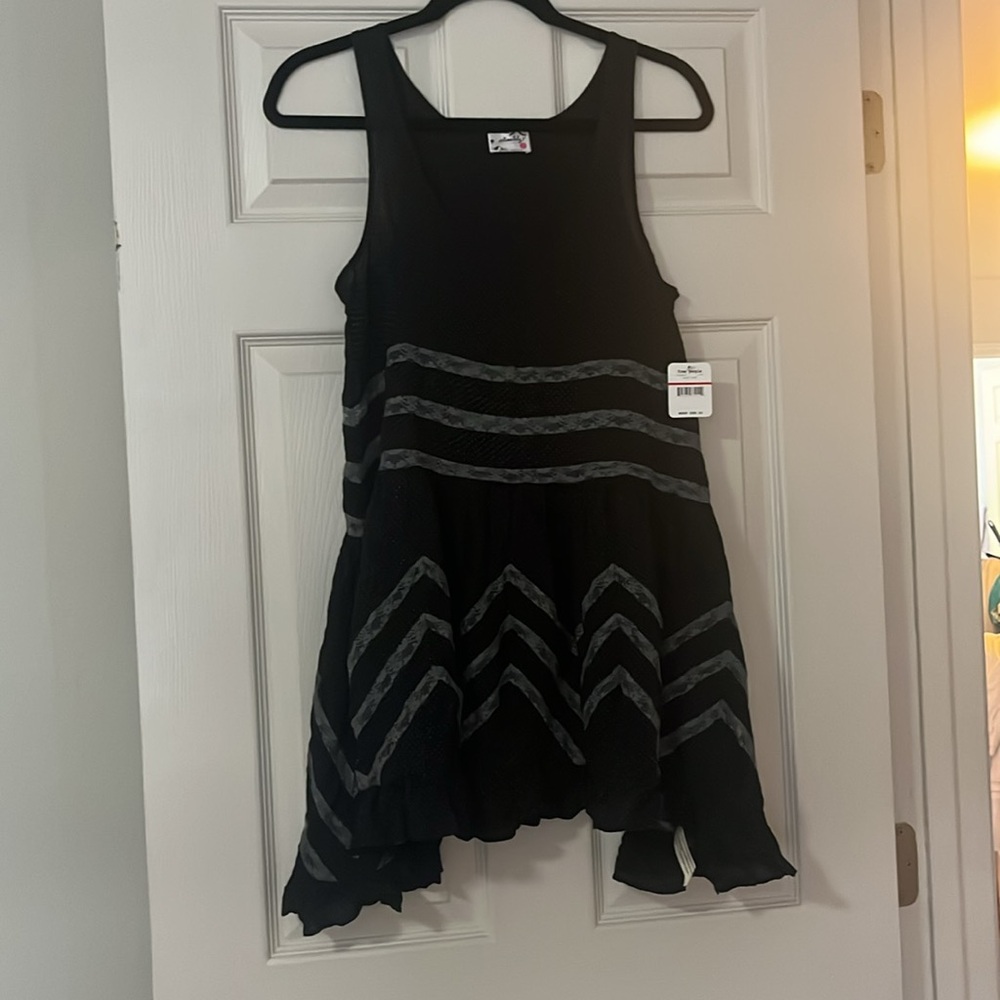 NWT free people XS intimately sheer lace tiered dress trapeze black boho voile